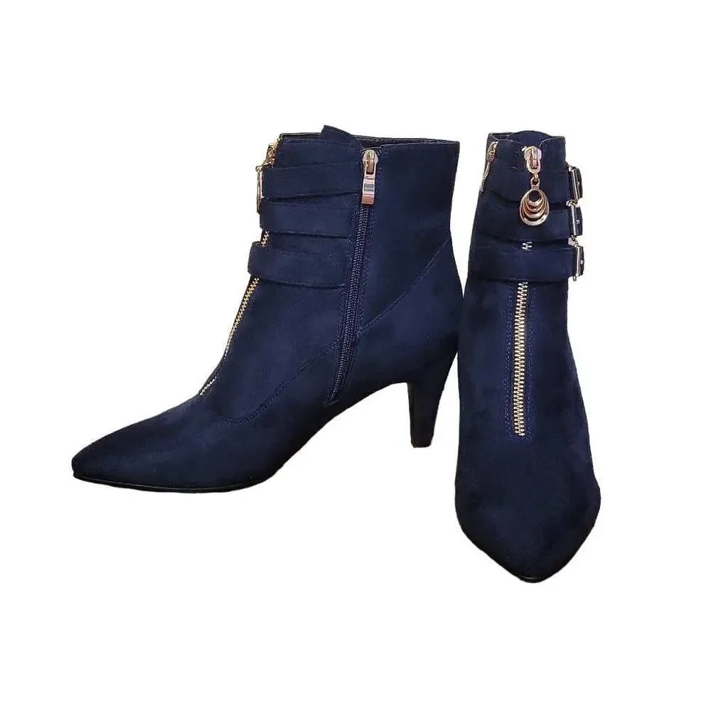 IDIFU Suede Pointed Toe Heeled Booties - Picture 7 of 13